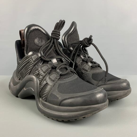 LOUIS VUITTON Size 10 Black Brown Nylon Leather Sneakers - Picture 1 of 9